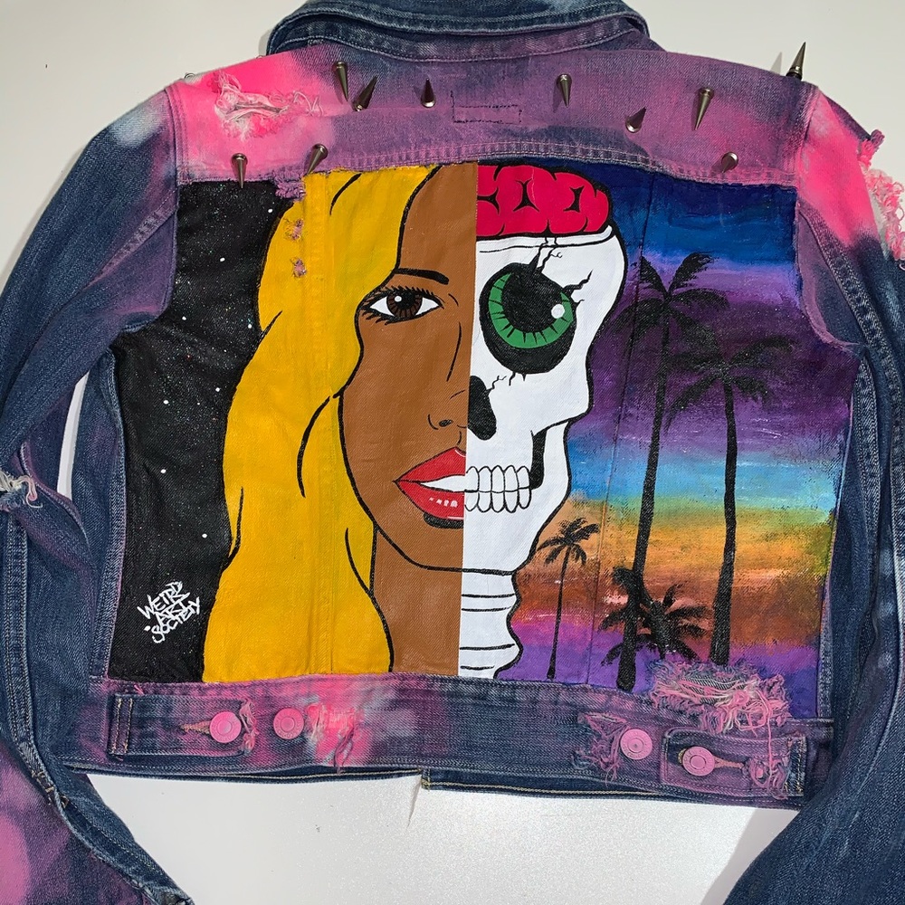 Custom Hand Crafted Pop Art Denim Jean Jacket